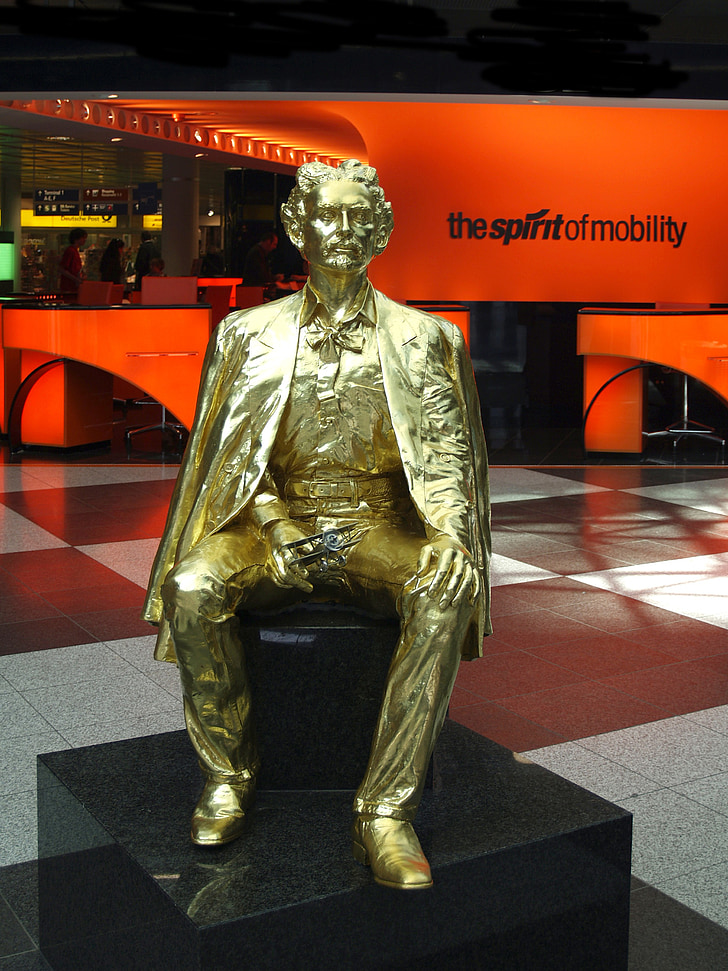 Flughafen, München, Deutschland, Bayern, Golden, Statue, Skulptur
