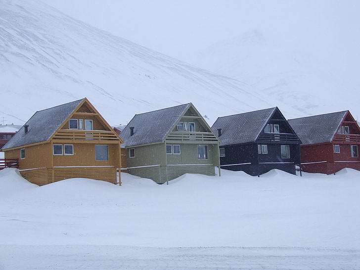 majad, Värvid, Norra, lumi, talvel, maja, mägi