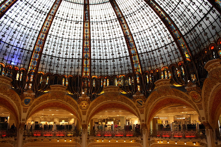 Galleri lafayette, Paris, inköp, shopping, varuhus, Dome, glas