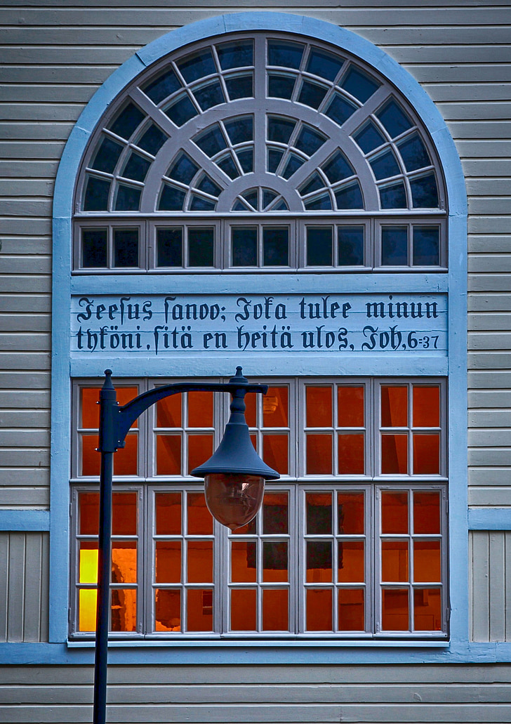 kirke, vindue, tro, religion, lygtepæl, Finland, HDR