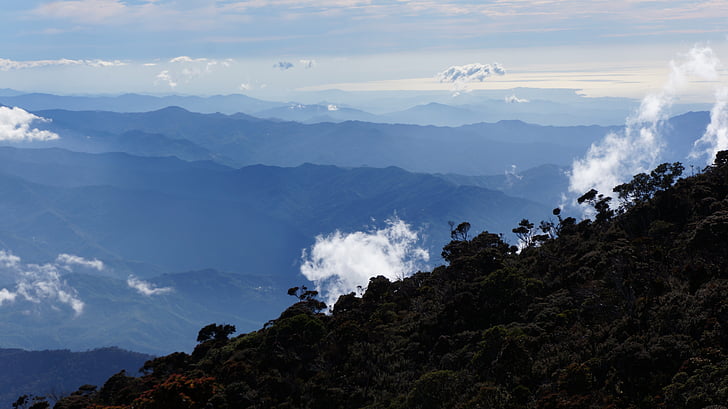 Hora, Kinabalu, Borneo, Výška, obloha, mraky, krajina