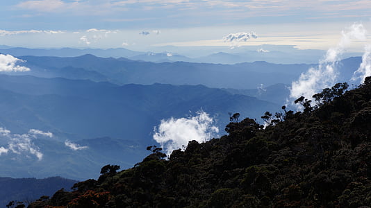 kalns, Kinabalu, Borneo, augstums, debesis, mākoņi, ainava