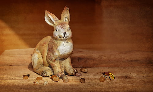 Hare, dekohase, Trang trí, Deco, con ong, đá, gỗ