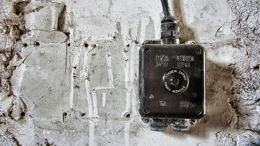 black, phone, splitter, wall, old wall, metal, boxes
