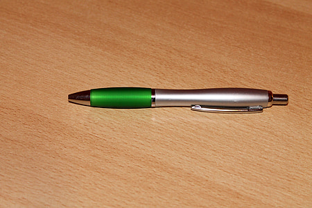 ปากกา, สีเขียว, สีเงิน, มือเขียน, วัตถุเดียว