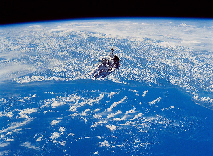 astronaut, extravehicular activity, space, cosmos, earth, clouds, mission