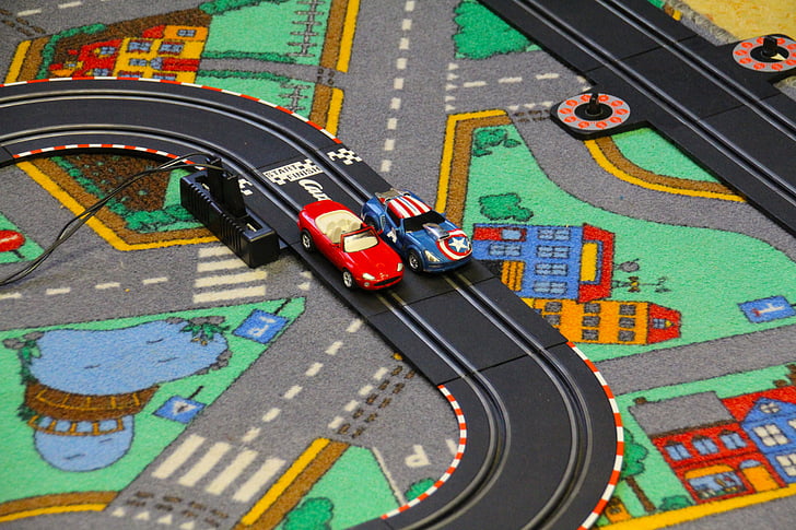 Carrera, Rennbahn, Spielzeug, Rennwagen, Start-und Landebahn, Geschwindigkeit, Spiel-Teppich