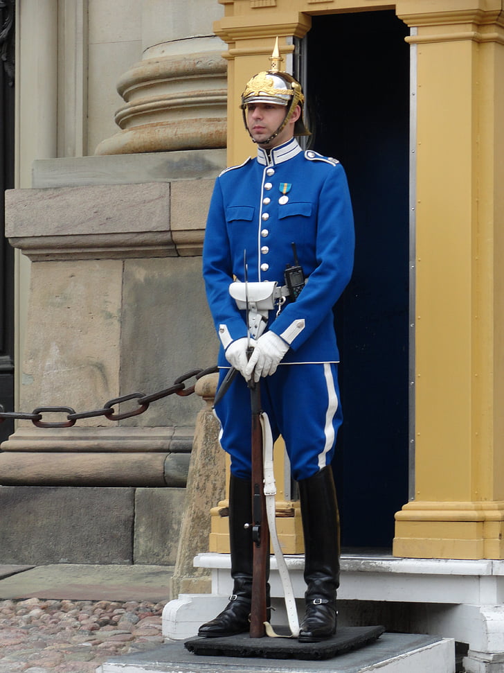 Suécia, guarda, homem, pessoa, uniforme, Royal, azul