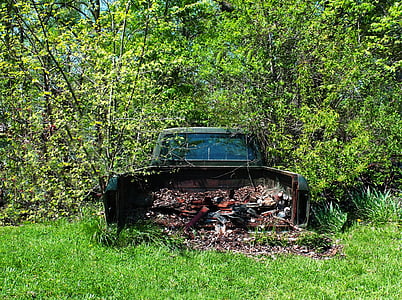 chatarra de, camión, antiguo, vehículo, basura, restos del naufragio, oxidado