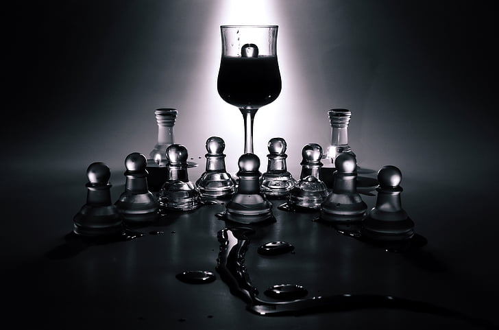 črno-belo, šah, igra, steklo, strategija, taktike, črne barve