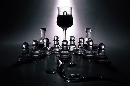 Черно-бели, шах, играта, стъкло, стратегия, тактика, черен цвят