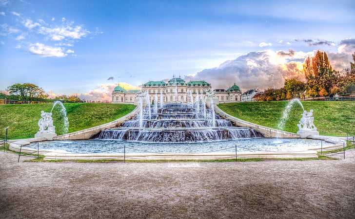 Fontaine, Vienne, Belvedere, HDR, Autriche, architecture, point de repère
