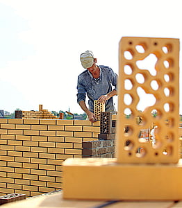 Mason, murstein, arbeid, konstruksjon, bygge, menn, byggenæringen