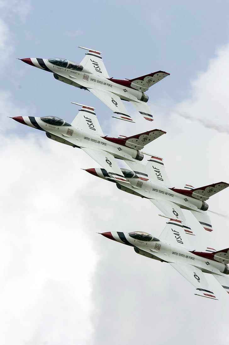 air show, thunderbirds, diamond formation, military, us air force, aircraft, jets
