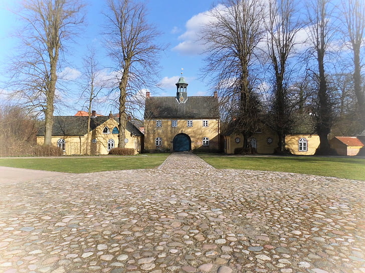 scopul, clădire, vechi, copaci, Piatra de pavaj, Schleswig-Holstein, Mecklenburg