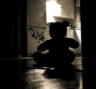 Teddybeer, silhouet, kwaad, nacht, Home, probleem, donker