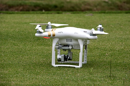 white, dji, phantom, equipment, drone, grass, flying
