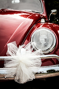 VW beetle, chrobák, auto, obrad, červená, svadba, povodňových svetla