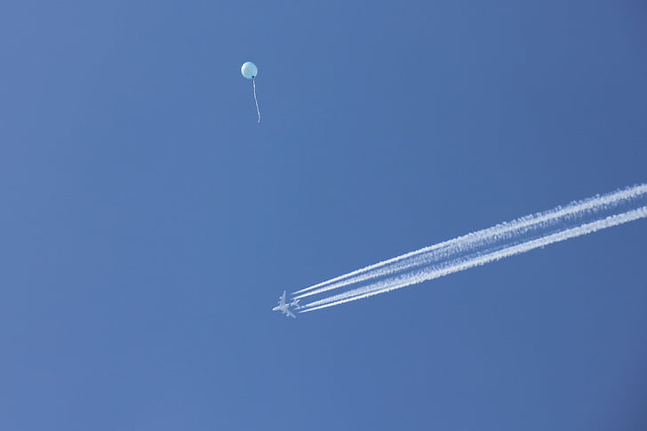 cielo, azul, avión, Flyer, balón, avión, vuelo