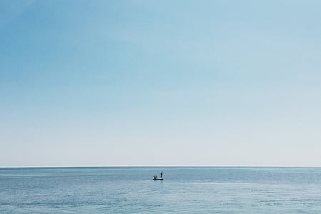 pêcheur, pêche, pêche à la ligne, mer, Sky, bleu, océan