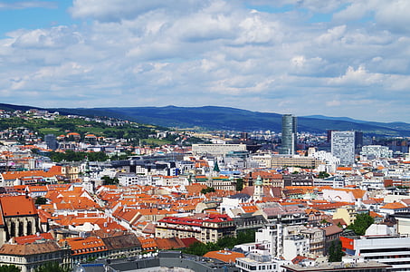 Братислава, Словакия, град, на покрива на, къщи, мегаполис, видяна