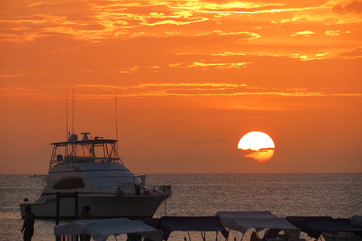 barco, Yachts, puesta de sol, sol