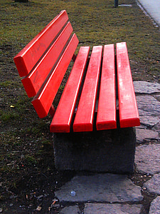 ławce w parku, Bank, Park, Meble do siedzenia, czerwony