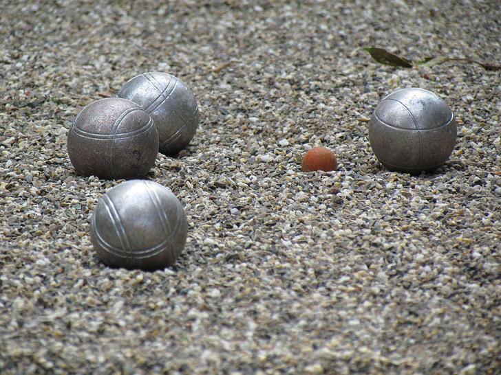 boccia court, sand, sphere, game, ball, steel, metal