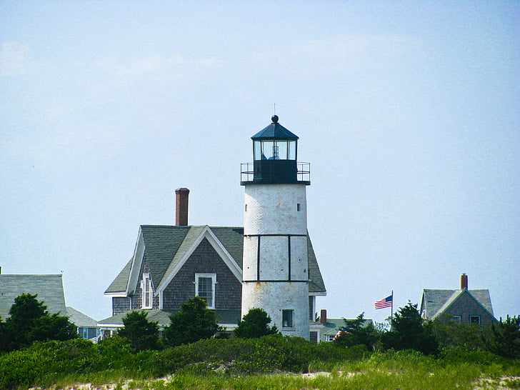 fotografovanie, biela, Lighthouse, Dĺžka, domy, vlajka, USA