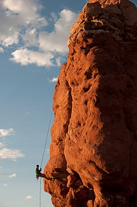 climbing, rappelling, rope, cliff, landscape, outdoors, recreation