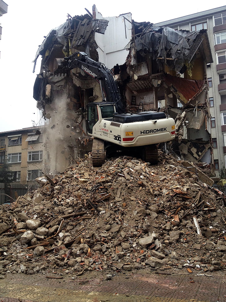 destruction, maison, dommage, bâtiment, Crane, machines