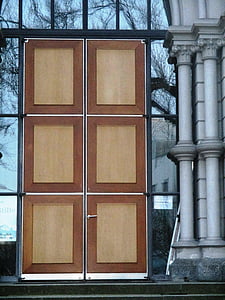 Architektur, Eingang, Tür, Holz, säulenförmigen, Kirche, Spiegelung