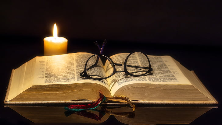 book, bible, open, glasses, reading glasses, sehhilfe, read