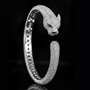 Cartier, Panther đầu, kim cương, vòng đeo tay