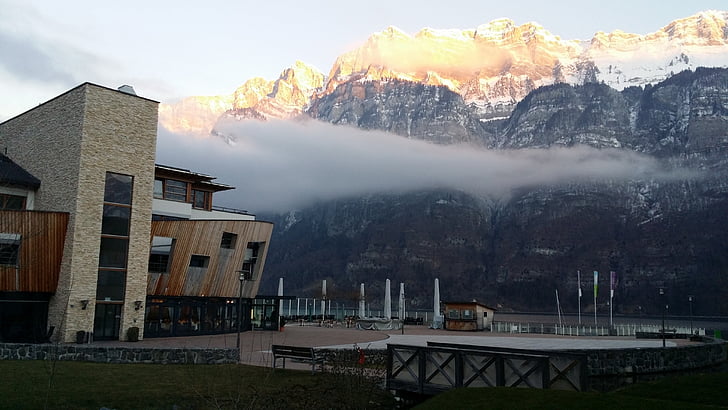 switzerland, holiday, morning, mountains, sun