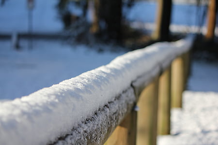 railing, snow, winter, cold, white, season, wooden