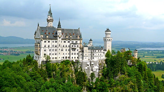 Neuschwanstein, Zamek, Latem, wakacje, wakacje, podróż, góry