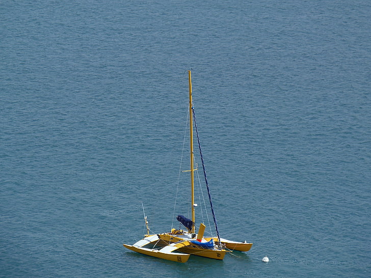 catamaran, sailboat, ocean, blue, sea, mats, navigation