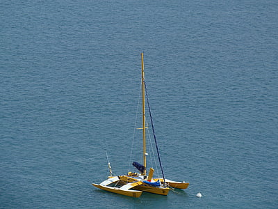 catamarán, velero, Océano, azul, mar, alfombras, navegación