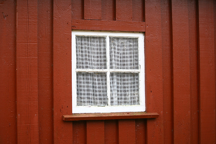 вікно, старі вікна, старий будинок, дерев'яний будинок, червоний, у віці, Скандинавія