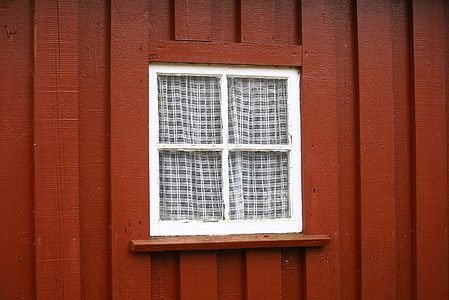 okno, stare okna, stary dom, drewniany dom, czerwony, w wieku, Skandynawia