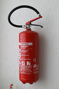 tűzoltó készülék, fal, piros, tömlő