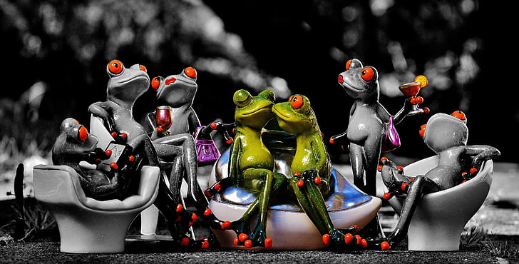 žabe, stranka, praznovanje, zabavno, srčkano, zabavno, skupina