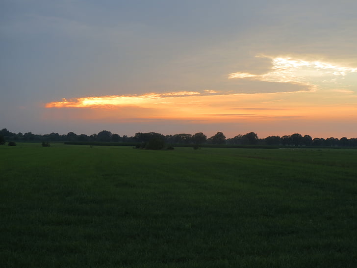 matahari terbenam, padang rumput, malam, Vista, Belanda