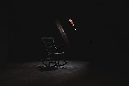 brun, en bois, à bascule, chaise, sombre, grenier, ombre