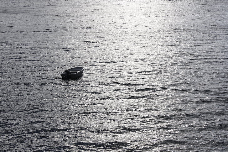 barco, agua, silueta, perdido, solo, mar abierto, mar