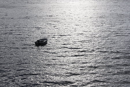 boot, water, silhouet, verloren, enkele, open zee, zee
