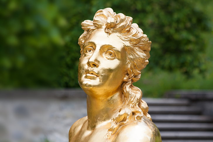 sculpture, Or, doré, femme, visage, Or, Figure