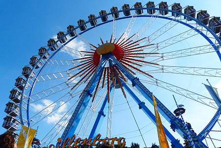Ferris wheel, chỉ bummel, Lễ hội tháng mười, Chó lùn Dachshund quan điểm, đồ họa, bầu trời xanh trắng, Mu-ních