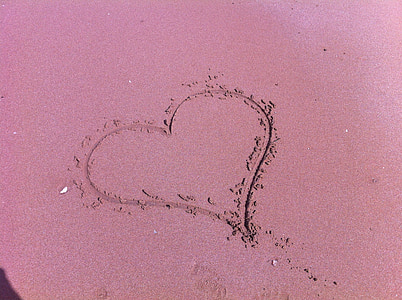 心, 砂, ビーチ, 愛